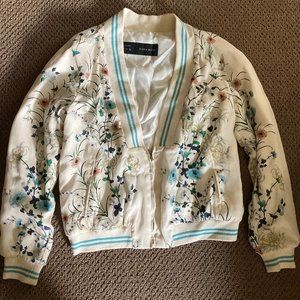 Zara Floral Satin Bomber Jacket